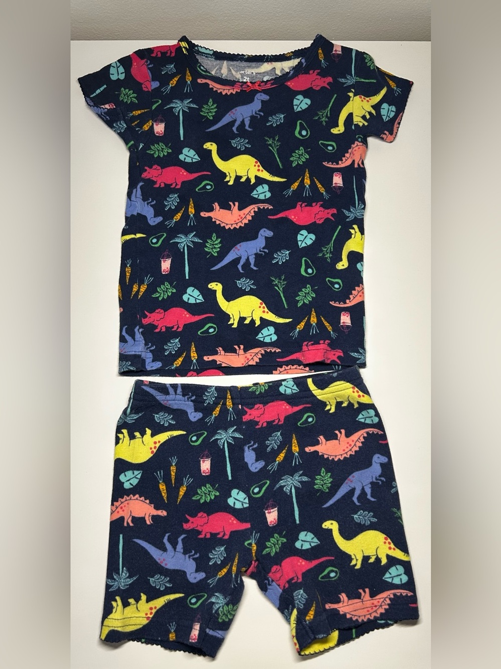 Carter’s 2T Navy Blue 2-Piece Shorts and Tee Dinosaur Pajama Set